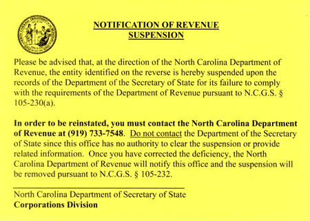 north carolina department of revenue